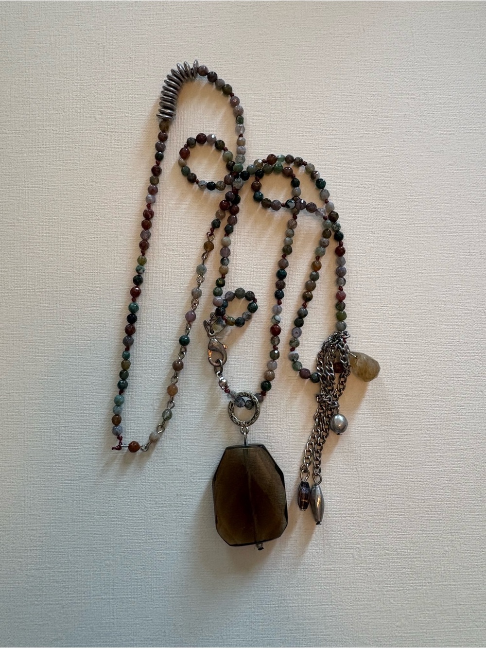 Multicolor Beaded Necklace with Brown Pendant